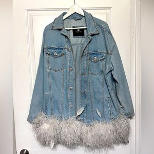 Rhinestone ostrich feather denim jacket size L Morphine